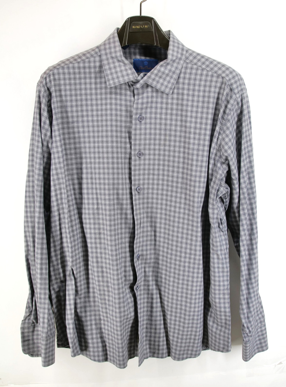 David Donahue Dress Shirt Fusion Performance Button Up Gray Check 18 XL/2XL